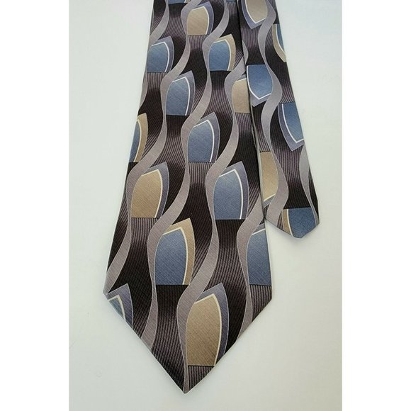 Murano Italia 100% Silk Mens Tie Necktie Blue Grey Gray Waves Shapes EUC - Picture 2 of 5